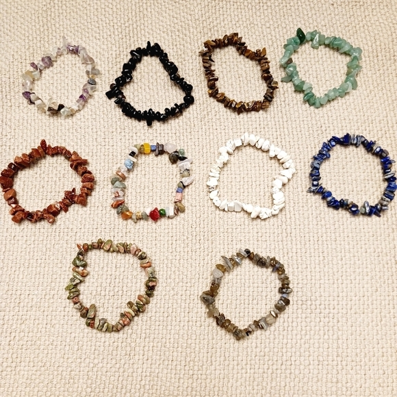 None Jewelry - 10 Piece Gem Stone Stretch Bracelets